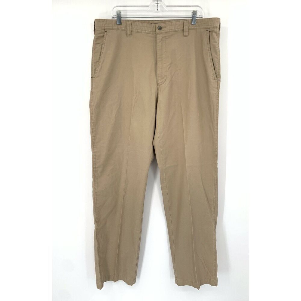 Transcript Khaki Flat Front Straight Leg Cotton Chino Men's Pants Size W38 L34 - Picture 4 of 8